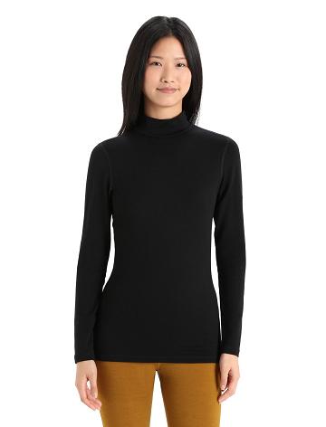 Women's Icebreaker Merino 260 Tech Long Sleeve Turtleneck Base Layers Black | CA 1119GSOL